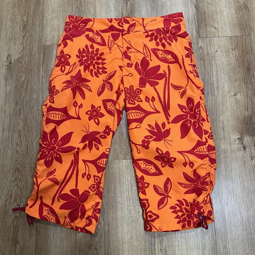 Royal Robbins Womens Floral Capri Pants Orange Red Hiking Travel Size 8 - Picture 1 of 7